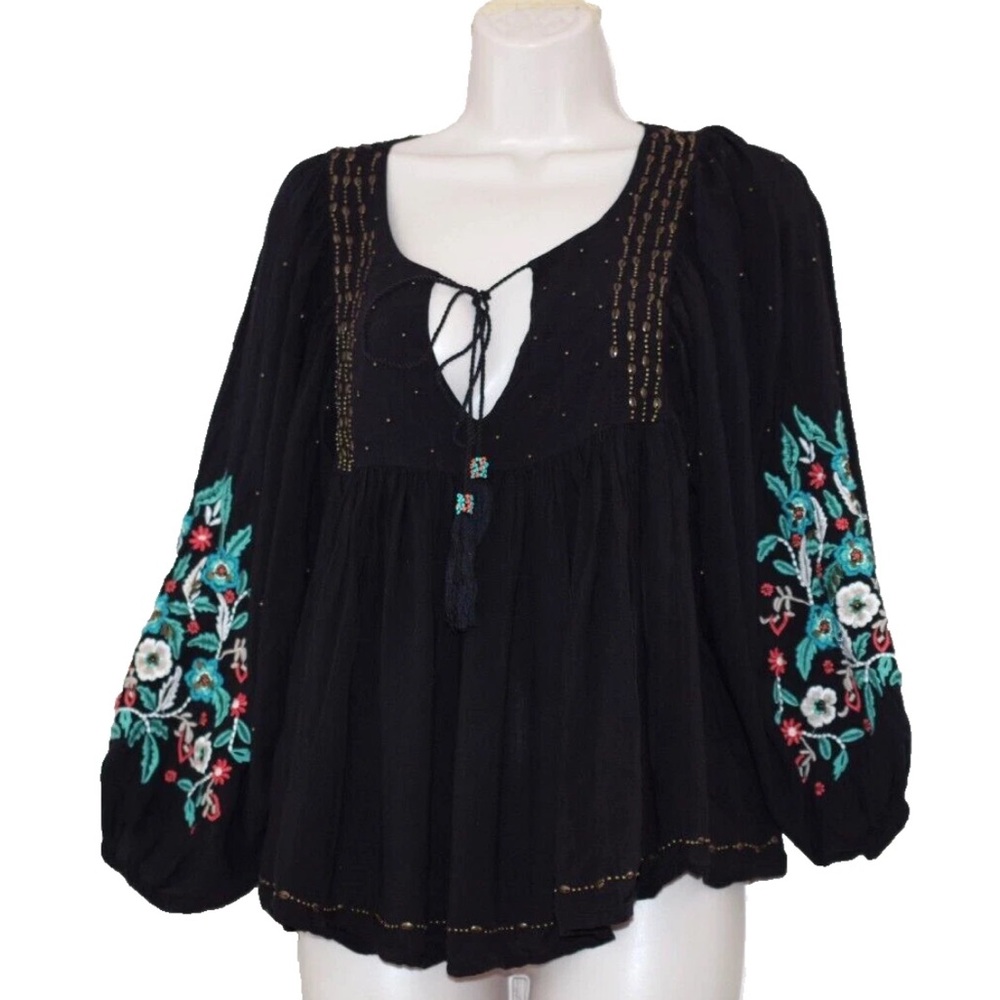 Anthropologie Peasent Embellished Long Sleeve Blouse